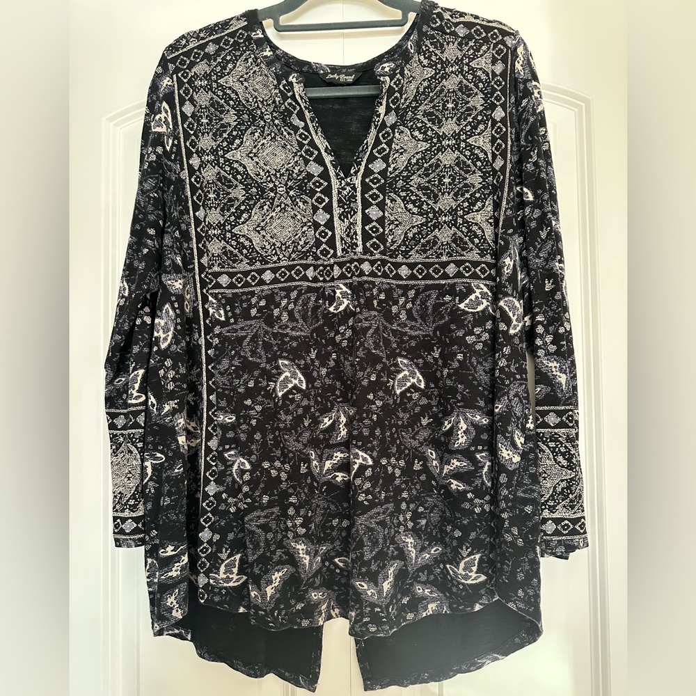 Lucky Brand border print pull over blouse top